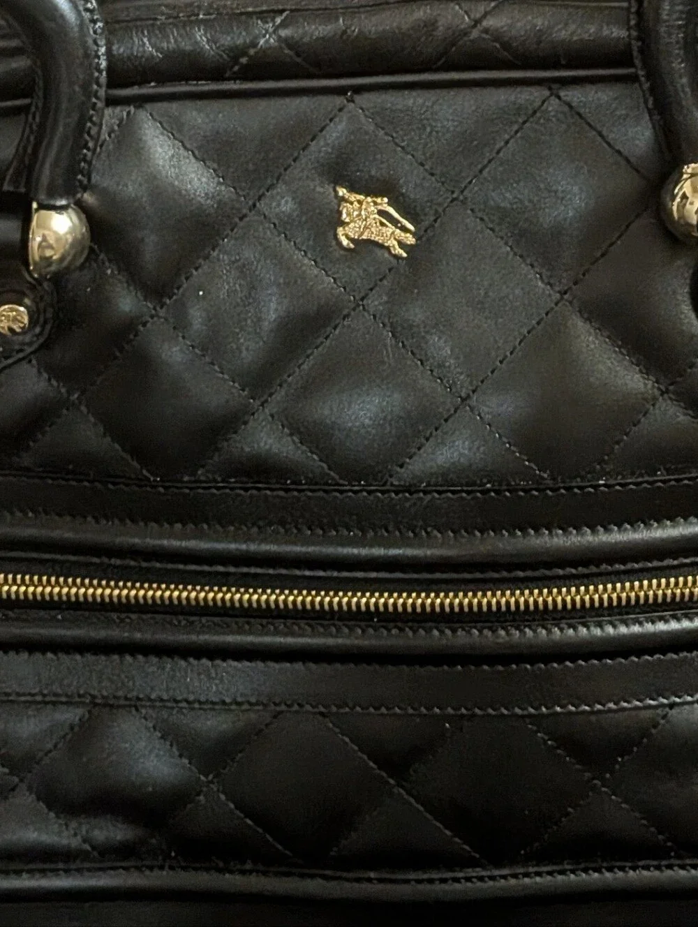 Burberry Quilted Black Satchel with Gold Accents
